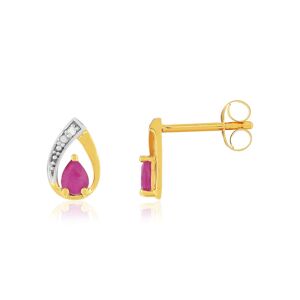 Boucles d'oreille or 375 jaune rubis diamants- MATY