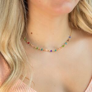 Collier plaquÃ© or perles en cristal multicolores 40 Ã  45 cm- MATY