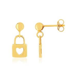 Boucles d'oreilles or jaune 375 motif cadenas et coeur- MATY