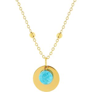 Collier plaquÃ© or jaune, disque et amazonite en pampille 48 cm- MATY