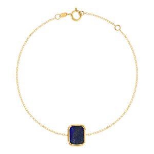 Bracelet or 750 jaune lapis lazuli rectangulaire 18.5 cm.- MATY