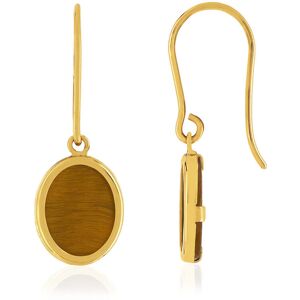 Boucles d'oreilles pendants or 750 jaune oeil de tigre ovale.- MATY