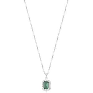 Collier argent 925 pierre verte rectangulaire et zirconias 45 cm- MATY