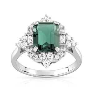 Bague argent 925 pierre imitation verte rectangulaire et zirconias- MATY 49-50,51-52,53-54,55-56,57-58,59-60,61-62,63-64,65-66