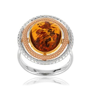 Bague argent 925 2 tons ambre ovale- MATY 49-50,51-52,53-54,55-56,57-58,59-60,61-62