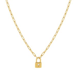 Collier plaquÃ© or jaune, motif cadenas zirconia 45 cm- MATY