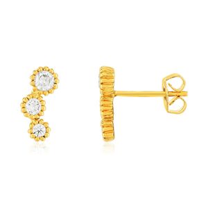 Boucles d'oreilles contours plaquÃ© or jaune zirconias, motif rond.- MATY