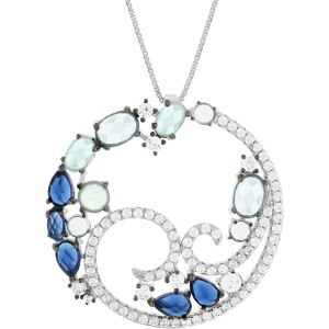 Collier argent 925 et ruthÃ©nium noir, pierres imitations bleues, zirconias blancs 45cm- MATY