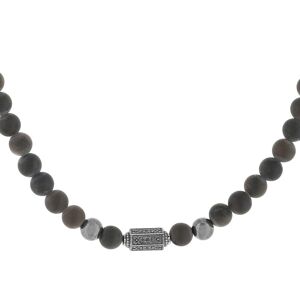 Collier perles obsidiennes noires et perles argent 48cm- MATY
