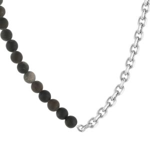 Collier argent 925 maille ForÃ§at perles obsidiennes noires 48 cm- MATY
