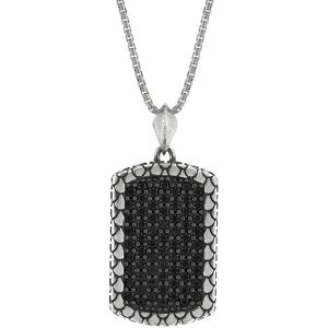 Collier argent 925 plaque spinelles noires 60cm- MATY