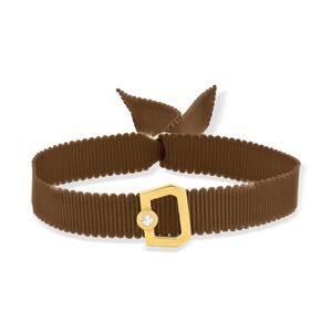 Bracelet boucle or recyclÃ© 750 jaune diamant ruban chocolat 21cm- MATY