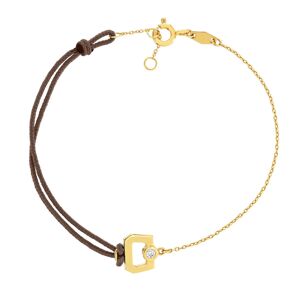 Bracelet boucle chaine or recyclÃ© 750 jaune diamant et cordon chocolat 18cm- MATY