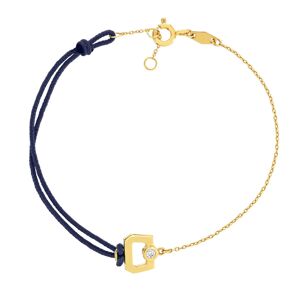 Bracelet boucle chaine or recyclÃ© 750 jaune diamant et cordon marine 18cm- MATY