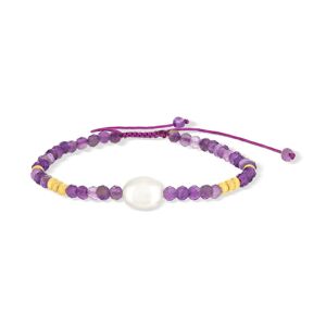 Bracelet cordon coton violet amÃ©thystes et perle culture de Chine- MATY