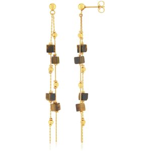 Boucles d'oreilles acier dorÃ© pendantes pierres oeil de tigre- MATY