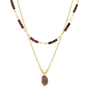 Collier acier dorÃ© 2 rangs pierres oeil de tigre 48 cm- MATY