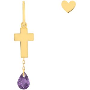 Boucles d'oreilles or 375 jaune coeur, croix et pendant zirconia violet- MATY