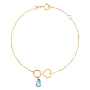 Bracelet or 375 jaune coeur et zirconia bleu- MATY