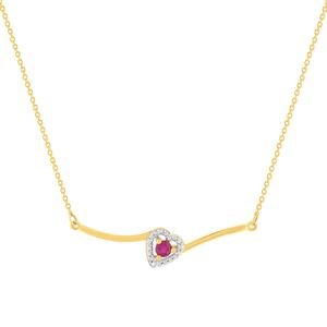 Collier or 375 jaune coeur rubis et diamants 45cm- MATY