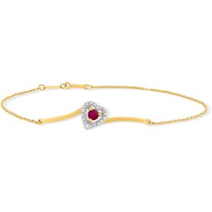 Bracelet or 375 jaune coeur rubis et diamants 18cm- MATY