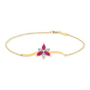 Bracelet or 375 2tons fleur rubis et diamants 18cm- MATY