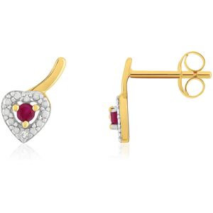 Boucles d'oreilles or 375 jaune coeur rubis et diamants- MATY