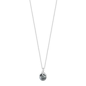 Collier or 750 blanc perles de culture de Tahiti et diamants 45 cm- MATY