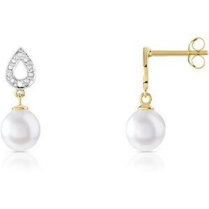 Boucles d'oreilles or 750 2 tons perle du japon et diamant- MATY