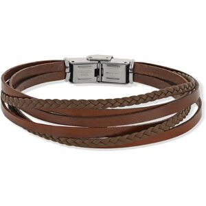 Bracelet acier cuir multirangs marron 21,5 cm- MATY