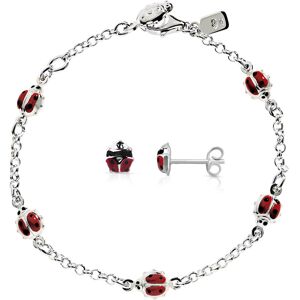 Parure bracelet 17 cm et boucles d'oreilles argent 925 coccinelles- MATY - Publicité