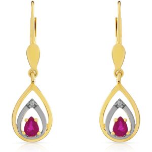 Boucles d'oreilles or 750 2 tons dormeuses rubis taille poire et diamants- MATY