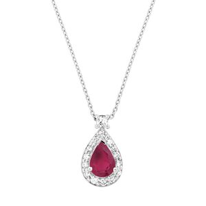 Collier or 750 blanc rubis taille poire et diamants 42 cm- MATY