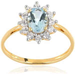 Bague or 375 2 tons fleur topaze bleue traitÃ©e ovale et zirconias- MATY 58,62,51,54,55,57,52,59,60,49,53,50,48,56,61