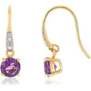 Boucles d'oreilles or jaune 375 pendants amethystes et diamants- MATY