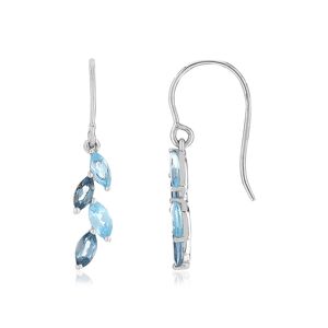Boucles d'oreilles or blanc 375 pendants topazes bleues traitÃ©es et London Blue- MATY