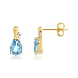 Boucles d'oreilles or jaune 375 topazes Swiss blue taille poire et diamants- MATY