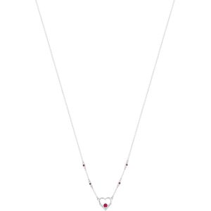 MATY OUTLET -Collier or 375 blanc coeurs rubis et diamants