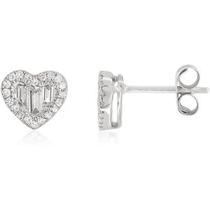 Boucles d'oreilles or 375 blanc coeurs diamants rectangulaires- MATY