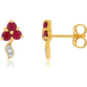 Boucles d'oreilles or 375 2 tons fleurs rubis et diamants- MATY