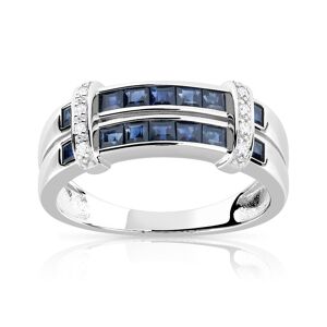 Bague or 750 blanc double anneau saphirs carrÃ©s et diamants- MATY 50,51,59,55,62,56,58,60,54,57,52,53,61