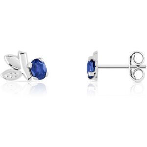 Boucles d'oreilles or 375 blanc feuillages saphirs- MATY