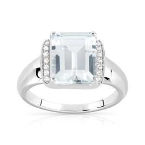 Bague or 375 blanc aigue-marine rectangulaire et diamants- MATY 60,61,64,55,56,57,58,62,63,65,66,59,50,53,54,51,52