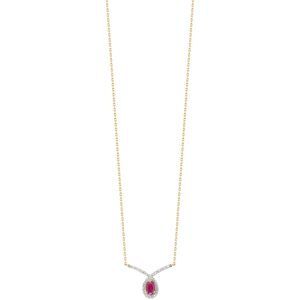 Collier or 375 2 tons rubis ovale et diamants 42 cm- MATY