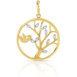 Pendentif or 375 2 tons oiseau et arbre diamants- MATY