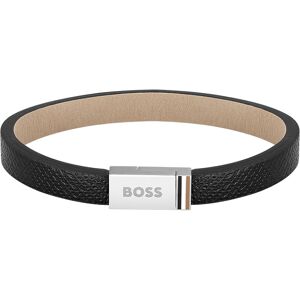 Bracelet homme Boss acier cuir noir 17,5 cm- MATY