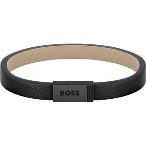 Bracelet homme Boss acier noir cuir noir 17,5 cm- MATY