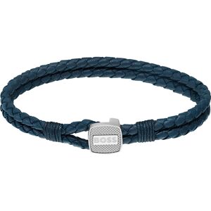 Bracelet homme Boss cuir noir acier 19 cm- MATY