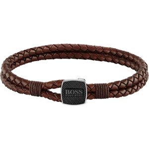Bracelet homme Boss cuir marron acier noir 19 cm- MATY