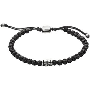 Bracelet FOSSIL acier cordon noir et pierres de laves noires.- MATY